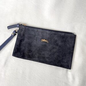 Longchamp Navy Blue Suede Wristlet